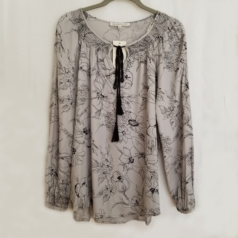 Daniel Rainn Tie Neck Long Sleeve Top, Floral, L